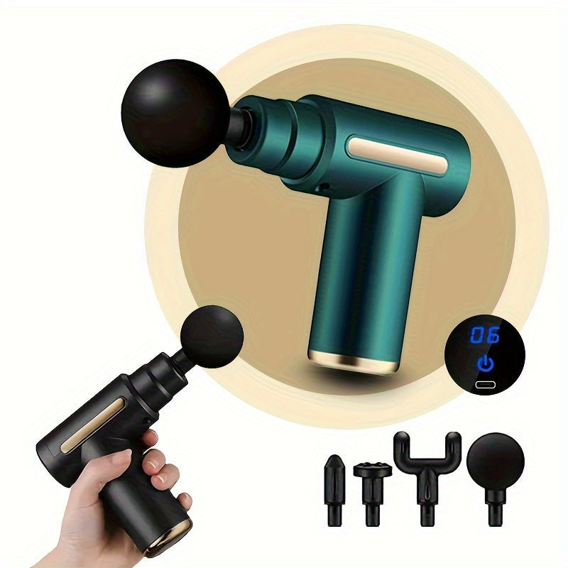 Percussion Massage Gun - Electric Massager w/ Vibration - 4 Heads