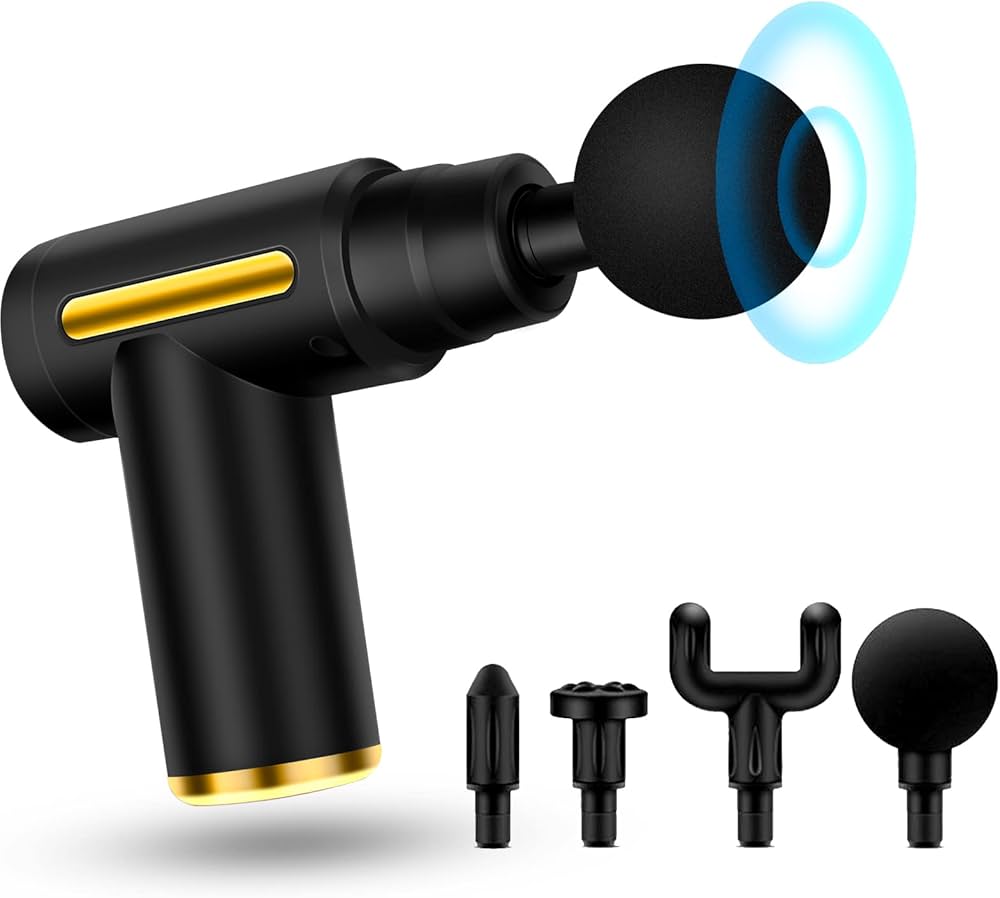 Percussion Massage Gun - Electric Massager w/ Vibration - 4 Heads