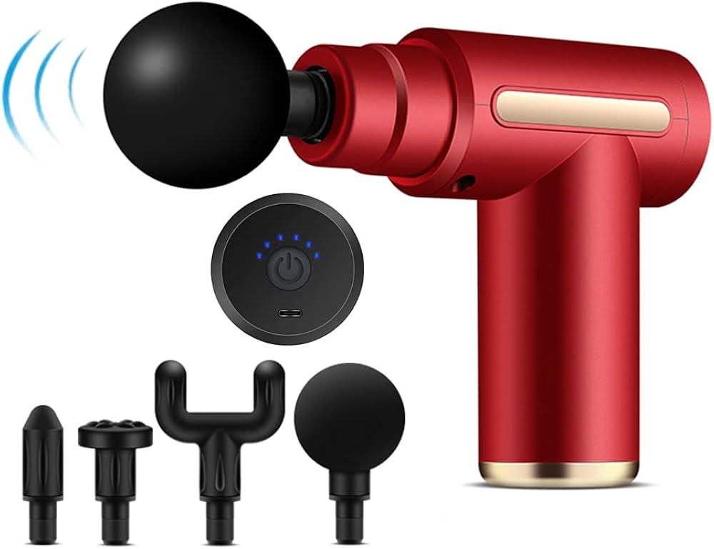 Percussion Massage Gun - Electric Massager w/ Vibration - 4 Heads